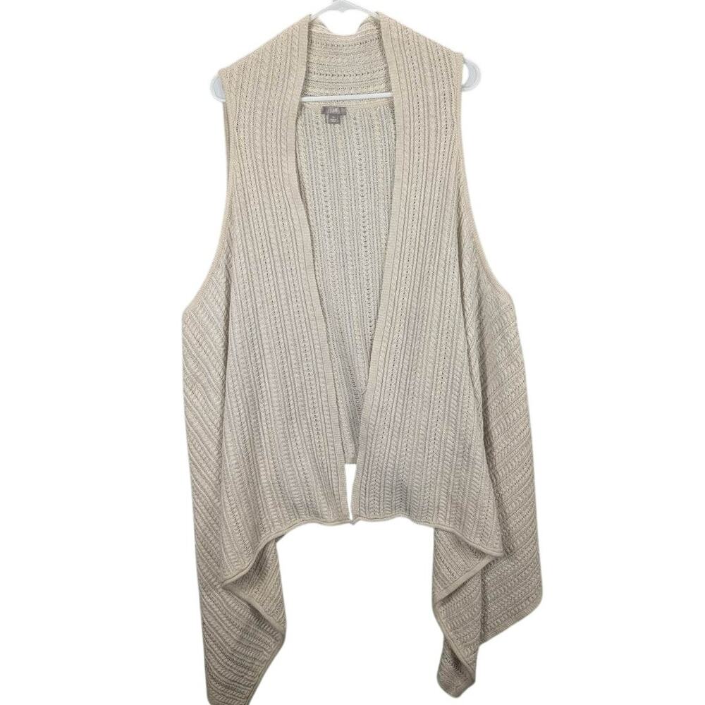 J.Jill Vest Womens XL Beige Knit Ribbed Open Front Long Wool Blend Boho Flowy